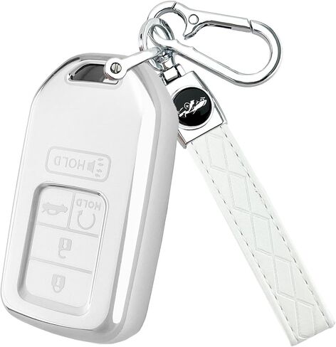 للحصول على غطاء FOB Honda Key مع سلسلة المفاتيح ، فإن TPU Soft Full Protection Car Key Case متوافق مع Honda 2015-2022 Accord Civic CRV Ridgeline Passport Odyssey 5 Button Button FOB Accessories ، Gold in Kuwait
