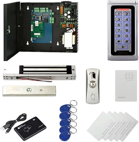 Indoor Outdoor Install Waterproof 1 Door Access Control Systems Metal Keypad Reader RFID PIN Code Open 600LBS Magnetic Lock 110V Power Supply Box with Management Software Phone APP Remotely Open Door in Kuwait