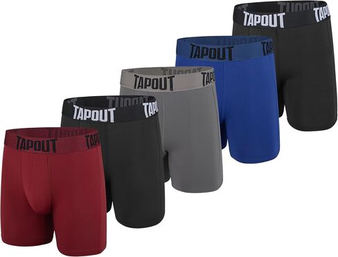 TAPOUT Mens Boxer Briefs 5 Pack Poly Spandex Performance Workout Underwear/FLY-LESS Support Providing Enhance Support in Saudi Arabia