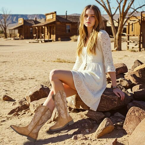 J's.o.l.e Women's Floral Embroidered Cowboy Boots Square Toe Fashion Western Cowgirl Boots in Saudi Arabia