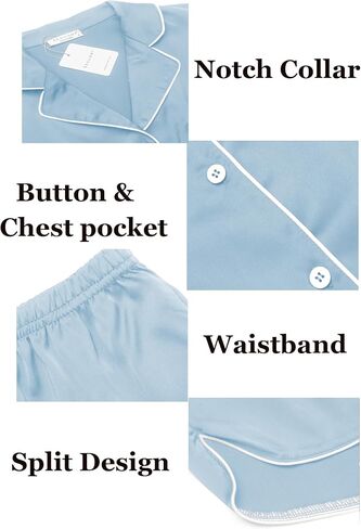 Ekouaer Womens Silk Satin Pajamas Set Short Sleeve Sleepwear Button Down Loungewear 2 Piece Pjs Shorts Set S-5XL in Saudi Arabia