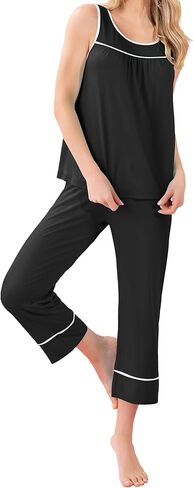 iChunhua Capri Pajama Sets for Women 2 Piece Comfy Cute Pjs Crew Neck Sleeveless Lounge Set for Summer in Kuwait