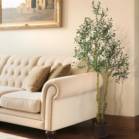 7FT Tall Faux Olive Tree Artificial - Extra Large Fake Tree with Lifelike Branches & Fruits, Statement Indoor/Outdoor Decor for Lobby, Open Concept Living Room, Luxury Spaces in Kuwait