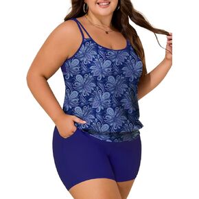 Summer Mae Blouson Plus Size Women's Tankini Swimsuits Tummy Control Modest 2025 Two Piece with Sporty Pockets Bathing Suits