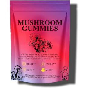 Sky Nutrition Mushroom Gummies ، 12 مزيج من الفطر مع Chaga ، Lions Mane ، Reishi ، Cordyceps - 60 Gummies - دعم الوظيفة الإدراكية ، صحة المناعة والطاقة - (1pcs)
