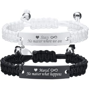 VNOX Personalized Customize Name Date Quote Friendship Love Couple Bracelet Handmade Braided Rope Bracelet Anniversary Christmas Gift for Him and Her,Adjustable