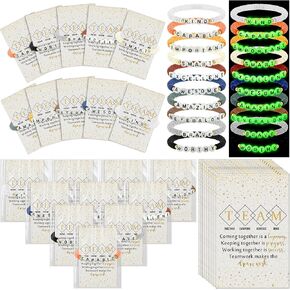 20 Set Team Appreciation Gifts Inspirational Bracelets Bulk Glow in the Dark Letters Beaded Bracelets Motivational Card Thank You Gift for Employees Coworker Teacher Nurse