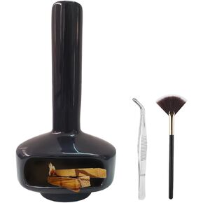 Handmade Ceramics Palo Santo Holder and Mini Incense Burner,Smudging Bowl for Stick,Incense Cone,Cleansing,Meditation,Yoga and Home Decor (Black)