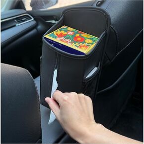 Car Tissue Box Holder, Auto Seat Storage Hanging Bag, Car Side Organizer for Regular Size Napkin, Black Practical Interior Accessories with Mesh Pocket for Cars