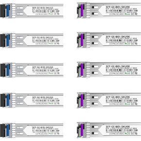 5 أزواج من جهاز إرسال واستقبال SFP Bidi 1.25G، وحدة ألياف LC أحادية الوضع 1000Base-BIDI لـ Cisco GLC-BX-D، Ubiquiti UniFi UF-SM-1G-S، Mikrotik والمزيد، SMF 1490nm/1310nm، DDM، حتى 20 كم