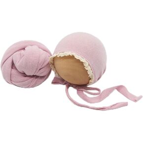 Newborn Photography Wrap Prop Newborn Photoshoot Outfits Ruffle Bonnet Baby Girl Boy Photo Lace Edge Hat Set