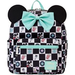 Loungefly Mickey & Minnie Date Night Diner Checkered All-Over Print Nylon Mini Backpack
