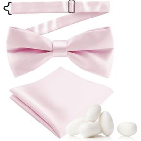 Mansphil Pink Silk Bow Ties للرجال ، والبوتس مسبقًا ومربعات جيب لحضور حفل زفاف في Tuxedo حدث رسمي