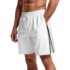 Mens Athletic Shorts Side Zipper Casual Shorts Elastic Waist Drawstring Summer Beach Shorts with Pockets