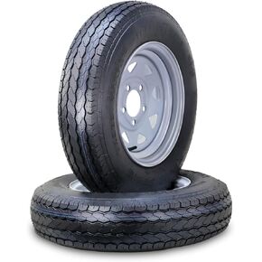 Free Country Trailer Tire Wheel Assembly ST175/80D13 8-Ply D 96L 5 Lug on 4.5" PCD Silver Spoke Rim,SET 2