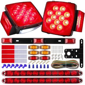 12 فولت LED أدى الأدوات المقطورة الأسلاك مجموعة الأسلاك ، مزيج مربع توقف أضواء ترخيص Tail Tail ، مصباح علامة Red/Amber ، ثالث ثالث فرامل ذيل Red Id Id Bar W/25ft الأسلاك الأسلاك