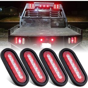 LED Tailer Tail/Backup Lights - Red/White Oval ، 22 LED ، حلقات مطاطية ، أسلاكاصي أسلاك ذات 3 شهرية