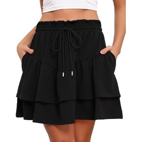 LOUSGUTA Ruffle Mini Skirt for Women Flowy Tiered High Waisted Summer Casual Skater Short Skirts with Pockets