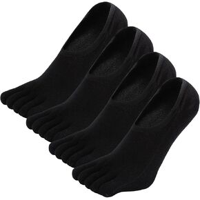 Hellomamma No Show Toe Socks for Men: 5 Finger Hidden Cotton Low Cut Socks for Running Walking Sports 4 Pairs Size 6-15