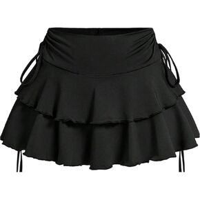ZAFUL Women's Pleated Mini Skirt Ruffle Tiered Skorts Stretchy Waist Drawstring Ruched Cake Skirt Golf Tennis Shorts