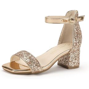 Hehainom Girls Dress Shoes Heels Sandals Little Big Kids Square-toe Ankle Strap Wedding Party Flower Girls Shoes