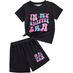 ملابس فتيات صغيرة فتيات الملابس الصيفية رسومات رسومية طباعة قميص وقصيرة 2pcs مجموعة الملابس 2-7T in Kuwait