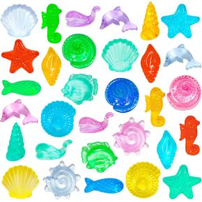 Qeqekaka 100pcs Ocean Sensory Bin Kit - الصدف البلاستيكي أحجار أكريليك للألعاب الغوص ، ديكور مزهرية ، صيد الكنز في حوض البحر (0.5 "-1.3" قذائف شاطئية مزيفة)