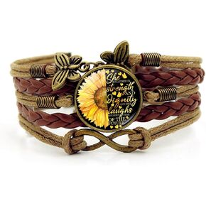 Boho Sunflower Leather Bracelet for Women Handmade You are My Sunshine Friendship Bracelets Western Cowgirl Adjustable Woven Jewelry Gifts