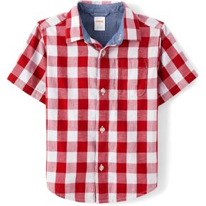 Gymboree,Boys,Matching Family Short Sleeve Button Up Shirt Dad, Big Kid, Toddler,Red/Blue Woven,18-24 Months in Kuwait