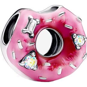 Pink Doughnut Charm Fit Women Bracelet Necklaces Fashion Gifts 925 Sterling Silver DIY Jewelry
