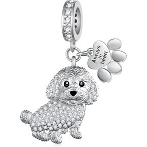 Maltese Charm 925 Sterling Silver Dog Charm Cute Maltese Charms for Bracelets Dog Jewelry Gifts for Women