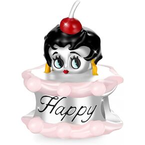GNOCE Betty Boop Pendant Charm, S925 Sterling Silver Dangle Charms for Women Wife, Valentine‘s Day, Mother’s Day Jewelry Gift