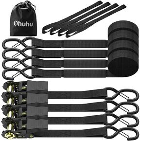 Ratchet Tie Down Strap 8-Pack 15 Ft - 500 lbs Load Cap with 1500 lbs Breaking Limit, Ohuhu Ratchet Tie Downs Logistic Cargo Straps for Moving Appliances, Motorcycle, Orange