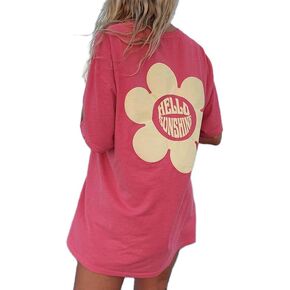 Vintage Oversized Flower Graphic Tees Cute Surfboard Palm Baggy T-Shirts Summer Preppy Beach Tops Teen Girls Clothes