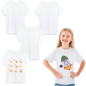 5 PCS Sublimation t Shirts Blanks Polyester Shirts Short Sleeves White t-Shirt for Kids Children