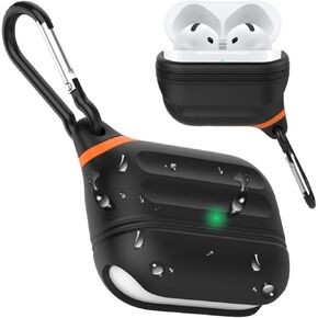 حافظة لجهاز AirPods Pro 2 مقاومة للماء 2019 2022، غطاء حماية من السيليكون ضد الفقدان، شحن لاسلكي ومصباح LED مرئي، مع خطاف 【 مسجلة ببراءة اختراع أمريكية 】، أسود