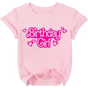 Birthday Girl Shirt 5-12 Year Kids Birthday Party Shirt Doll Themed Letter Girl Short Sleeve Tee Top