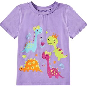 Toddler Girls Clothes T-Shirt Short Sleeve Graphic Tee Cartoon Dinosaur 2-6T Girl Shirt Summer