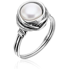Jean Rachel Jewelry 925 sterling Silver Silver with Water Water Pearl Writ Design - Hypoallergenic ، Nickel & Lead -Lead - Artisan Handcrazed Rings for Women
