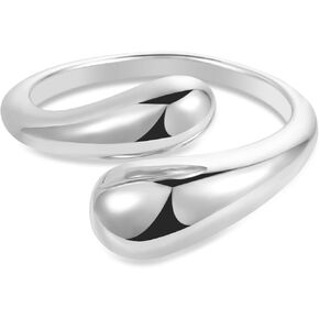 ALEXCRAFT Rings for Women, Hypoallergenic 14K Gold Plated Chunky Teardrop Water Drop Ring Silver Adjustable Large Thick Smooth Curved Open Thumb Finger Rings for Women Men