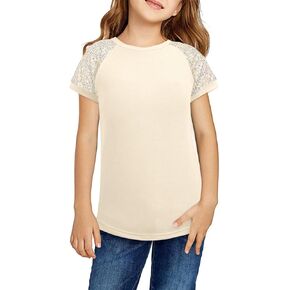 Haloumoning Girls Sequin Short Sleeve T Shirts Kids Summer Crewneck Tops Fashion Tees 5-14 Years