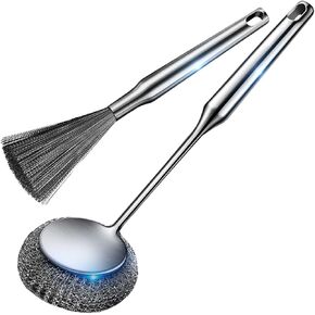 Efficient Stainless Grill Grate Cleaner，Long Handle Grill Brush with Replaceable Head Set【Faster and Less Effort】 Grill Brush Bristle Free & Wire Combined BBQ BrushBarbecue Tool Sets