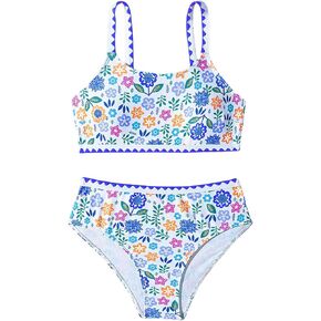 Girl's 2 Piece Bikini Set Floral Tankini Set High Waisted Swimsuit Cute Scoop Neck Bathing Suit Beachwear
