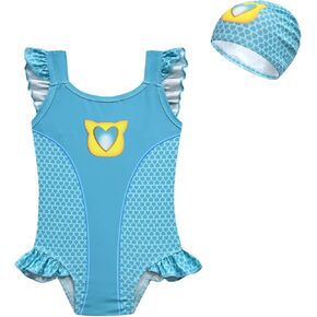 Acoiay Kids Girls Cute Kittycat Swimsuit مع غطاء السباحة لمدة 3-7 سنوات