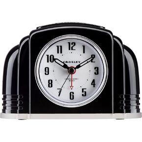 CROSLEY VINTAGE ART DECO ANALOG ANALOG CLOCK ، SWEENT HADE SWEENT NON-TACKING ، ضوء ذكي ألقائي قابلاً للتأثير ، عناصر تحكم بسيطة ، (أسود)
