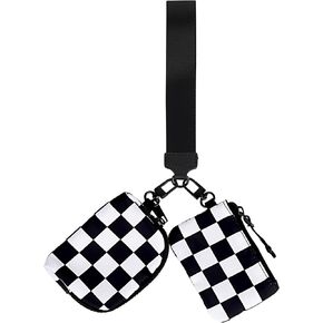 Wrist Keychain Mini Wallet للنساء ، والرمز البريدي المتقلب حول محفظة المعصم ، ومحفظة عملة مزدوجة قابلة للفصل ، منقوشة بالأبيض والأسود