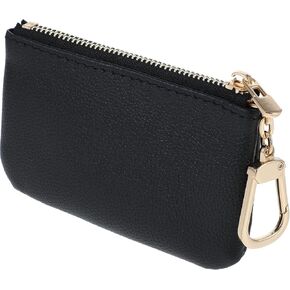Leather Coin Purse, 1Pcs Lychee Pattern Zipper Coin Purse Pouch with Key Chain Full Grain Small Keychain Pouch Black Keychain Wallet for Credit Card ID Key Headset Lipstick Women and Men