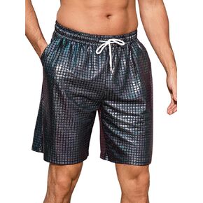 Lars Amadeus Metallic Shorts for Men's Shiny Elastic Drawstring Disco Party Rave Holographic Hot Short