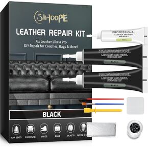 Black Leather Repair Kit for Furniture, Car Seats, Sofa, Jacket & Purse - Repairs Burn Holes, Scratches, Tears - Restores Faux, Vinyl, Artificial and Real Leather
