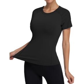 Women's Compression Workout Shirts Breathable Quick Dry Gym Short Sleeve Basic Tops